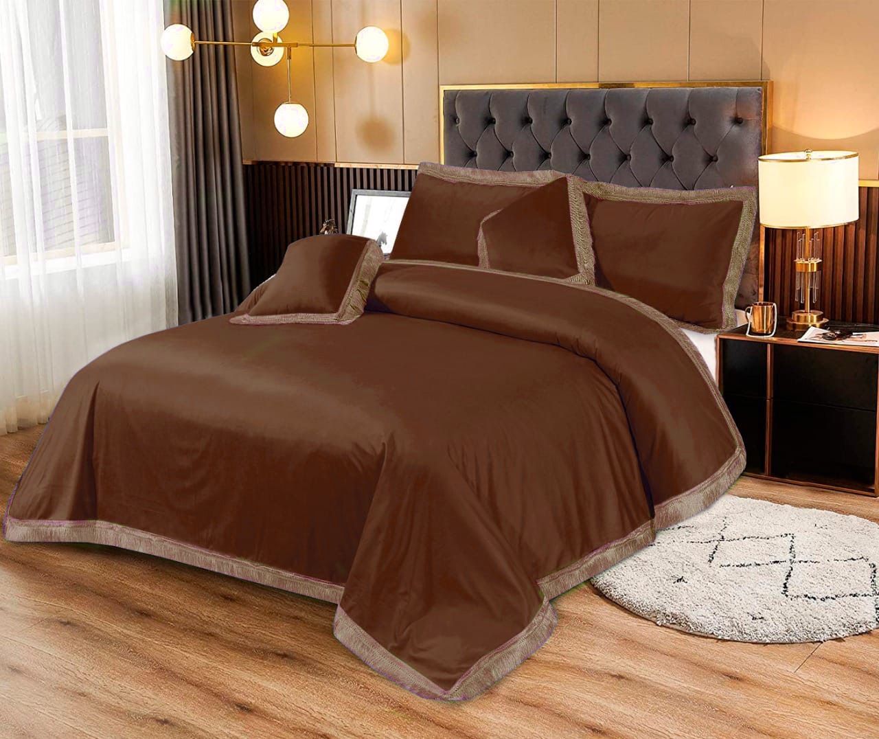 5pcs Bed Spread Silky Velvet Malai Set