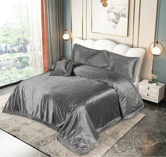 5pcs Bed Spread Silky Velvet Malai Set