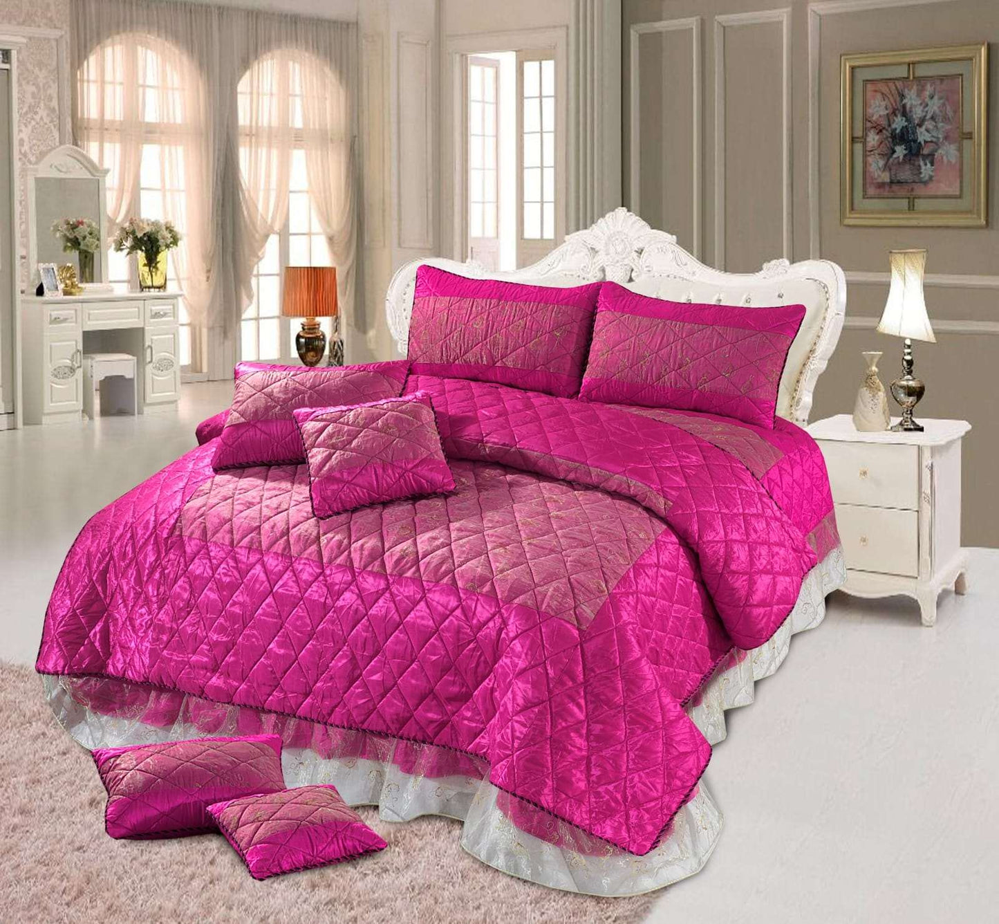 8Pcs Bridal comforter Set Organza Jacquard